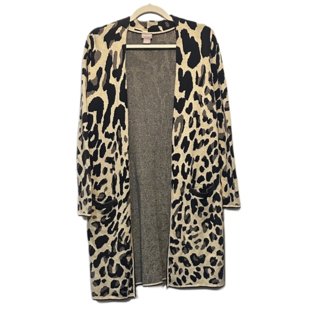 Chicos leopard print‎ open cardigan pockets